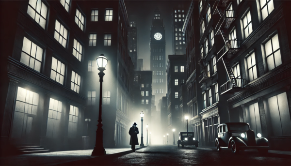 "Noir City Nights" by Fantasia Pix: High-quality moody cityscape PNG artwork. Instant download, free license, only $60. Perfect for home decor!