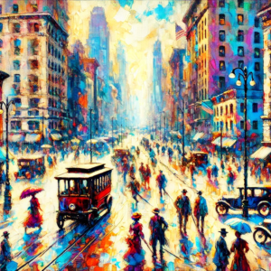 "Urban Vibes in Color" by Fantasia Pix: High-quality vibrant cityscape PNG artwork. Instant download, free license, only $60. Add to your collection now!