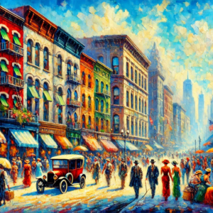 "Vintage Cityscape Elegance" by Fantasia Pix: High-quality colorful cityscape PNG artwork. Instant download, free license, only $60. Capture history today!