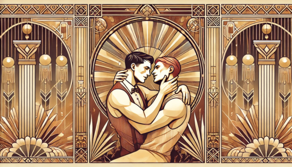 Gay art Art Deco Embrace by Fantasia Pix elegant LGBTQ+ wall art high-quality PNG instant download perfect for vintage and modern home decor