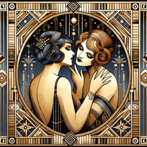 Lesbian art Art Deco Romance by Fantasia Pix elegant LGBTQ+ wall art high-quality PNG instant download perfect for vintage and modern home decor