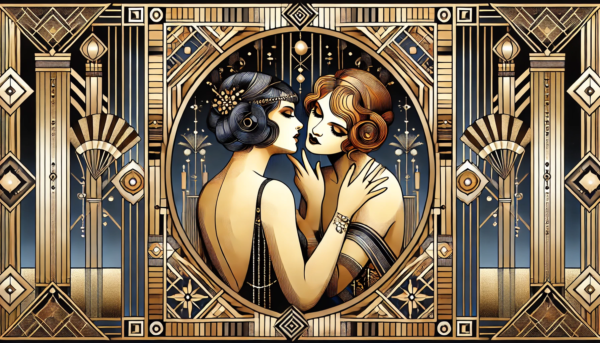 Lesbian art Art Deco Romance by Fantasia Pix elegant LGBTQ+ wall art high-quality PNG instant download perfect for vintage and modern home decor