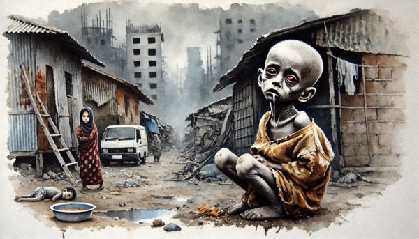 Powerful artwork by Fantasia Pix depicting the harsh realities of poverty ideal for impactful wall art or educational displays high-quality PNG