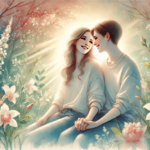 "Blossoming Love" by Fantasia Pix: High-quality lesbian romance PNG artwork. Instant download, free license, only $30. Perfect for wall art and home decor!