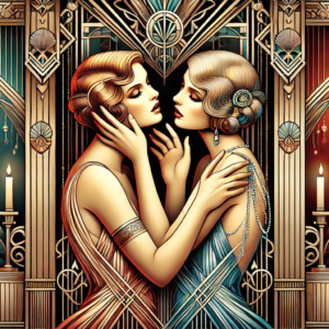 Lesbian art Deco Desires by Fantasia Pix elegant LGBTQ+ wall art high-quality PNG instant download perfect for vintage and modern home decor