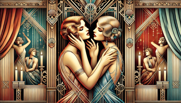 Lesbian art Deco Desires by Fantasia Pix elegant LGBTQ+ wall art high-quality PNG instant download perfect for vintage and modern home decor