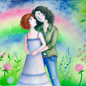 "Embrace of Love" by Fantasia Pix: Heartwarming lesbian art celebrating love. High-quality PNG, instant download, free license, $30. Ideal for wall art, canvas prints, and home decor!