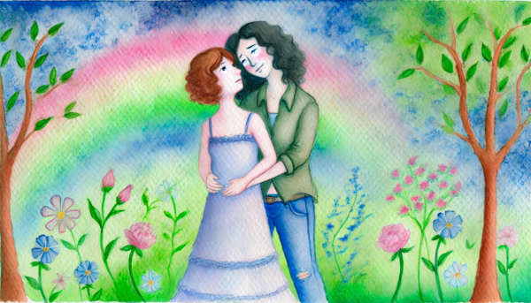 "Embrace of Love" by Fantasia Pix: Heartwarming lesbian art celebrating love. High-quality PNG, instant download, free license, $30. Ideal for wall art, canvas prints, and home decor!