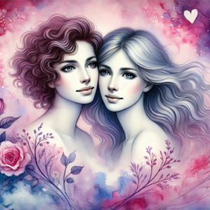 "Enchanted Love" by Fantasia Pix: Beautiful lesbian art in high-quality PNG. Instant download, free license, only $30. Perfect for wall art and home decor!