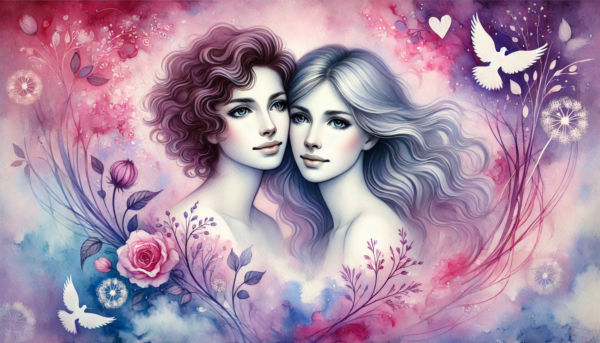 "Enchanted Love" by Fantasia Pix: Beautiful lesbian art in high-quality PNG. Instant download, free license, only $30. Perfect for wall art and home decor!