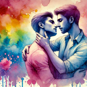 "Eternal Embrace" by Fantasia Pix: High-quality gay romance PNG artwork. Instant download, free license, only $30. Perfect for wall art and home decor!