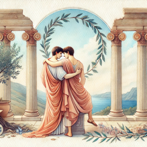 "Eternal Love in Ancient Greece" by Fantasia Pix: Classical Greek gay art in high-quality PNG. Instant download, free license, only $30. Perfect for wall art and home decor!