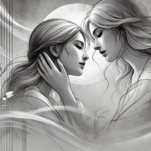 Lesbian art Moonlit Serenity by Fantasia Pix elegant LGBTQ+ wall art high-quality PNG instant download perfect for modern and minimalist home decor