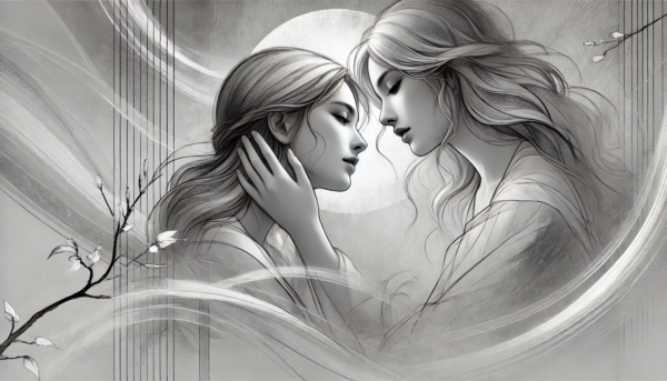 Lesbian art Moonlit Serenity by Fantasia Pix elegant LGBTQ+ wall art high-quality PNG instant download perfect for modern and minimalist home decor