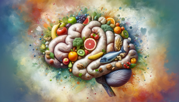 "Nourished Mind" by Fantasia Pix: Vibrant brain art made of foods. Instant $2 download, free license, high-quality PNG for wall art and wellness decor.