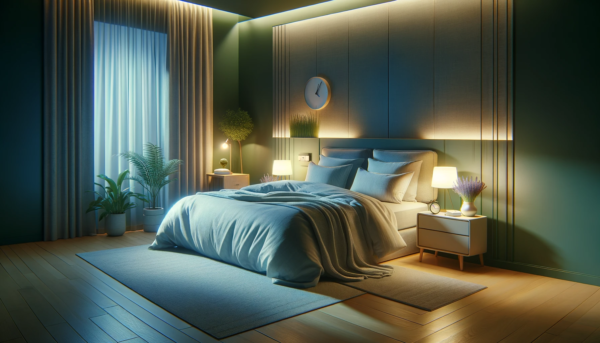 "Serene Bedroom Oasis" by Fantasia Pix: Tranquil bedroom art. Instant $2 download, free license, high-quality PNG for wall art and home decor.