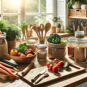 "Sunlit Kitchen Prep" by Fantasia Pix: Bright kitchen scene with fresh produce. Instant $2 download, free license, high-quality PNG for decor.