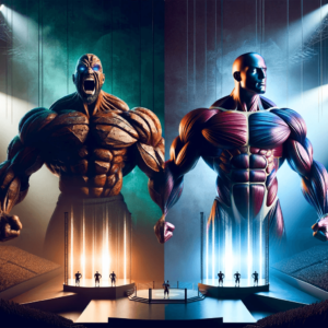 "Titans of Strength" by Fantasia Pix: Powerful muscle art. Instant $2 download, free license, high-quality PNG for gyms, wall art, and home decor.