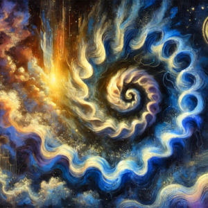 Mesmerizing cosmic vortex artwork with celestial colors and dynamic spirals, perfect for wall art or canvas prints. High-quality PNG download for $60.