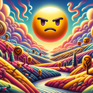 "Colorful surreal emoji landscape artwork blending fantasy and emotion. Ideal for wall art, home decor, and digital projects. $2 high-quality PNG."