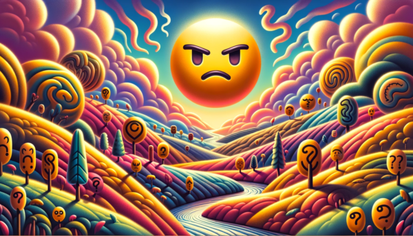 "Colorful surreal emoji landscape artwork blending fantasy and emotion. Ideal for wall art, home decor, and digital projects. $2 high-quality PNG."