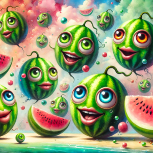 "Whimsical Watermelon Wonderland" by Fantasia Pix: High-quality, playful watermelon-themed PNG artwork. Instant download, free license, only $60. Perfect for home decor!